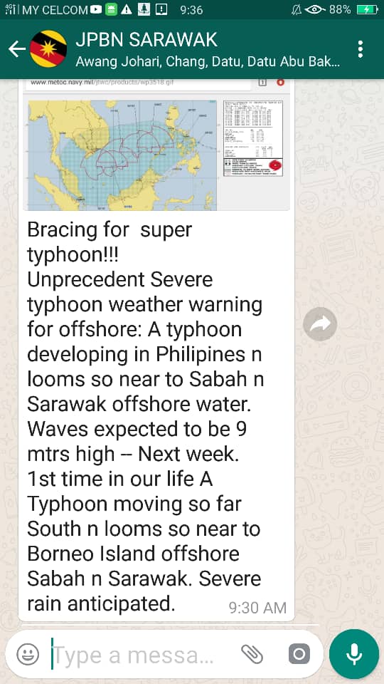 Taufan Usman Dijangka Landa Filipina, Hujan Lebat Di Sabah dan Sarawak