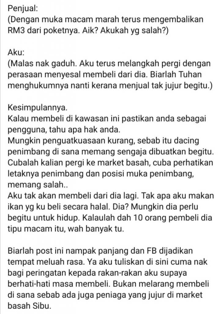 Lelaki Ini Dedah Sikap Segelintir Peniaga Letak Dacing Timbang Tidak Tepat di Market Basah Sibu