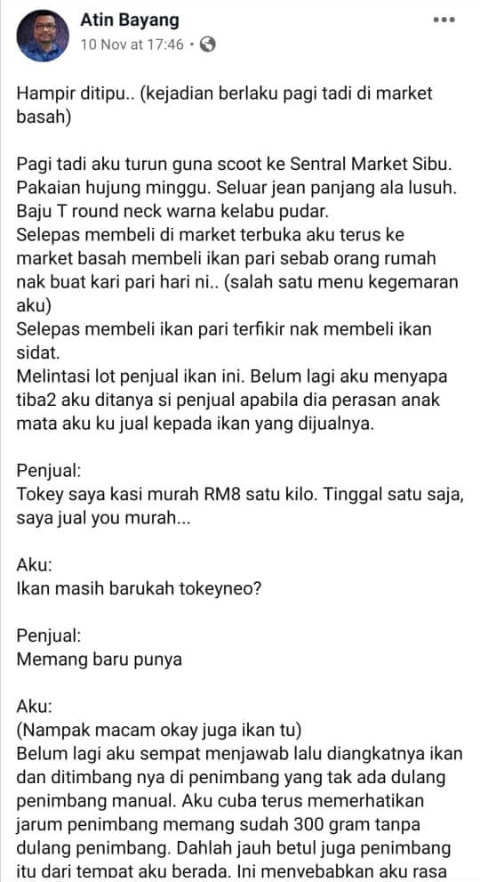 Lelaki Ini Dedah Sikap Segelintir Peniaga Letak Dacing Timbang Tidak Tepat di Market Basah Sibu