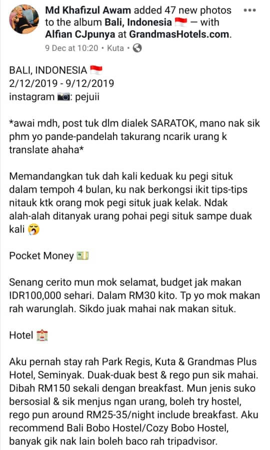 WhatsApp Image 2019 12 11 at 19.34.29 2 Pemuda Ini Tular Gara-Gara Guna Dialek Melayu Saratok Kongsi Pengalaman Melancong Ke Bali