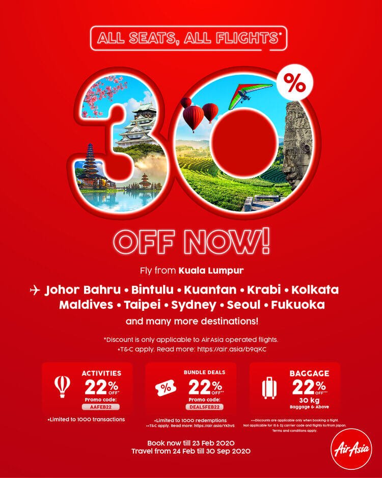 Rebut Peluang Diskaun Penerbangan AirAsia Sehingga 30% Bermula Sekarang