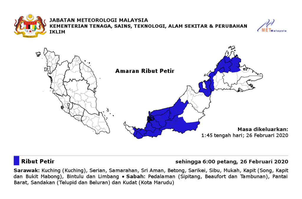 Amaran Ribut Petir Di 17 Buah Tempat Di Sabah Dan Sarawak