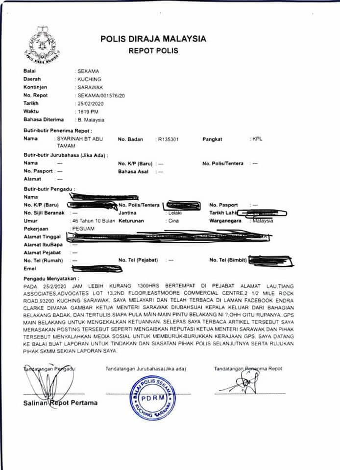 Polis Siasat Netizen Keluarkan Gambar Karikatur Hina Ketua Menteri Sarawak