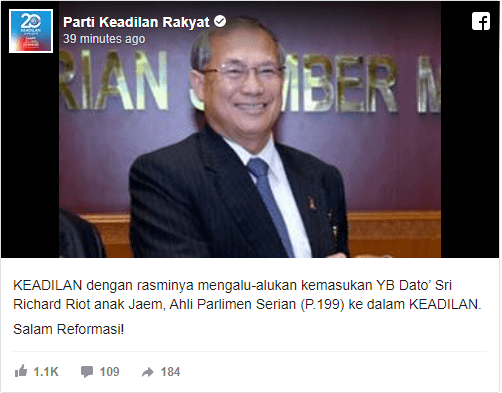 Plot Twist Bermula Di Sarawak, Richard Riot Sertai KEADILAN