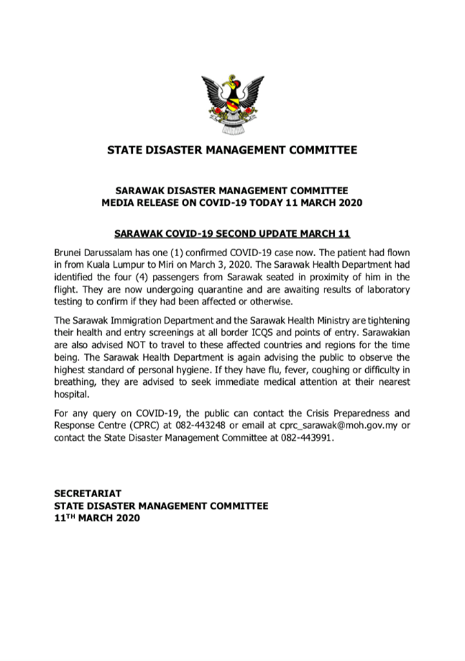 Malaysia Catat 20 Kes Terbaharu COVID-19, 4 Kontak Rapat Kes COVID-19 Brunei Di Sarawak Dikuarantin