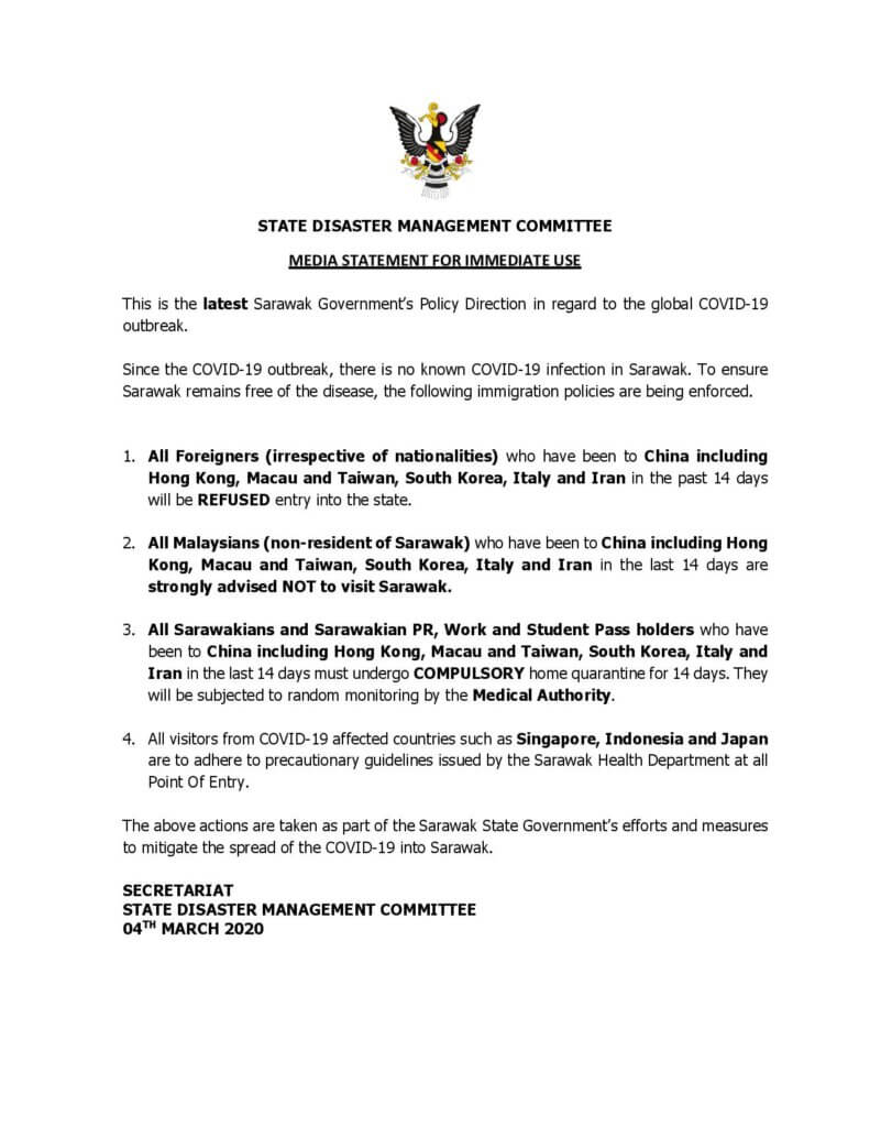 Sarawak Umum 4 Lagi Langkah Utama Untuk Mengekang Penyebaran COVID-19 7 Sarawak Umum 4 Lagi Langkah Utama Untuk Mengekang Penyebaran COVID-19
