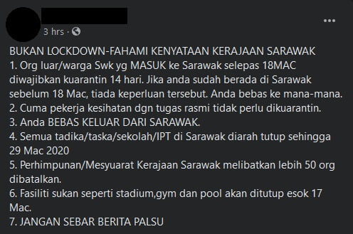 COVID-19 : Netizen Keliru Maksud 'Stay Home Notice' dan 'Exemption' Dari Kerajaan Sarawak