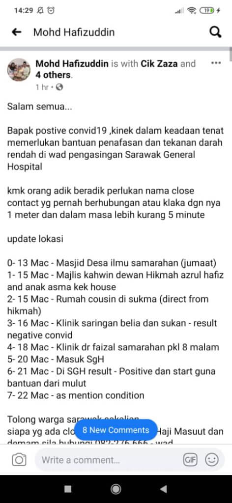 Bapa Lelaki Ini Sah Positif COVID-19, Rayu Close Contact Di Kuching Samarahan Jalani Saringan