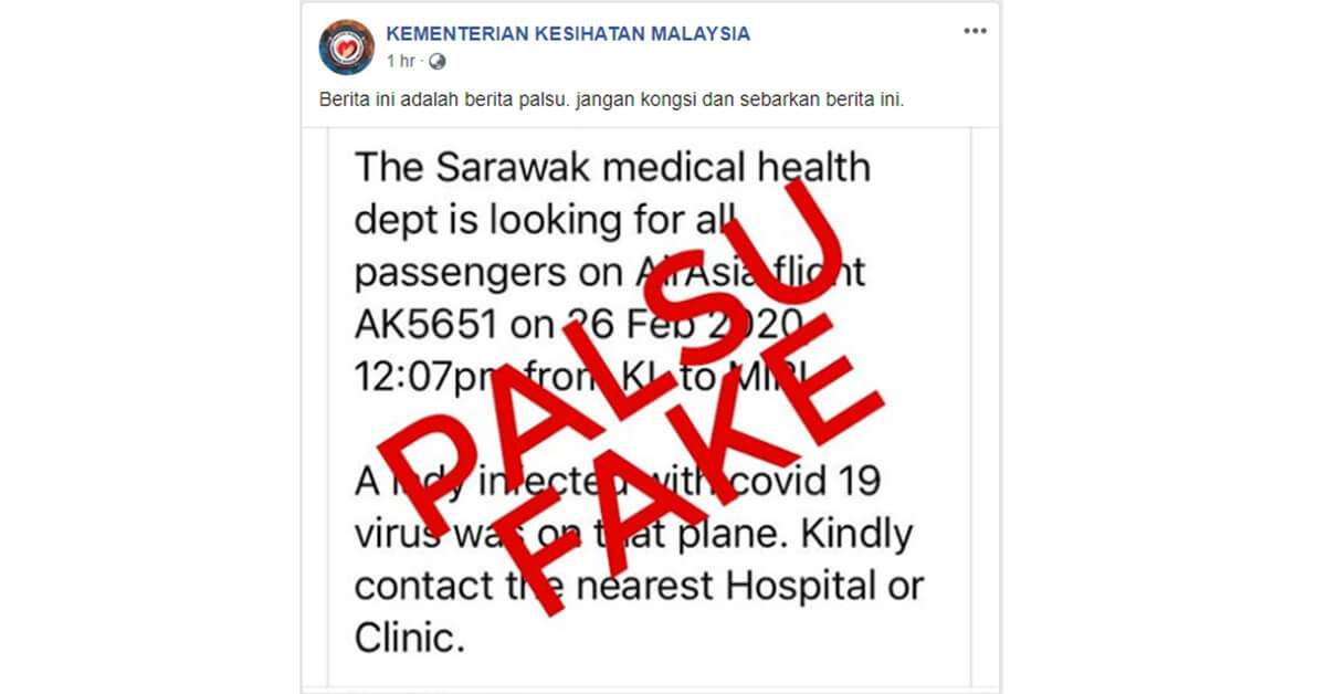 Lagi Berita Palsu : Tiada Kes Positif COVID19 Dalam Penerbangan AirAsia KL-Miri