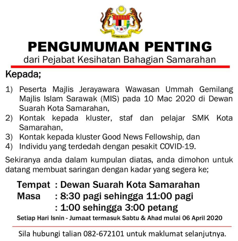 Ketahui 2 Daripada 5 Kluster Terbesar COVID-19 Malaysia Yang Berpusat Di Kuching