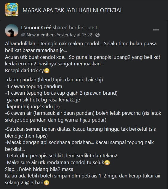 Anda Boleh Buat Cendol Hijau Sendiri Guna 5 Bahan Ini Sahaja