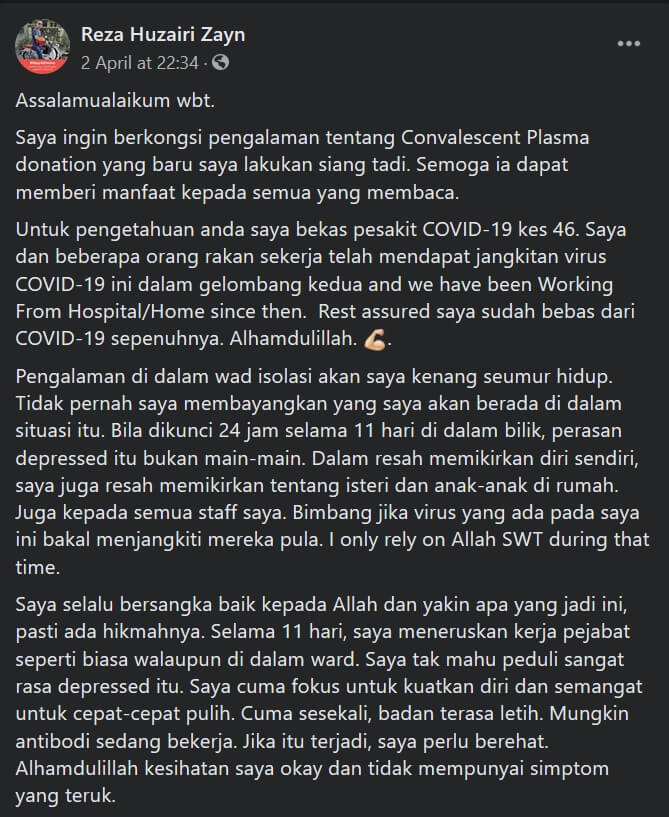 Plasma Darah Diuji Untuk Rawat COVID-19 Di Malaysia, Lelaki Ini Jadi Penderma Pertama 7 Plasma Darah Diuji Untuk Rawat COVID-19 Di Malaysia, Lelaki Ini Jadi Penderma Pertama