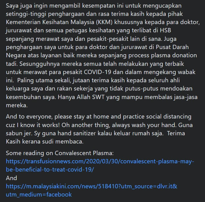 Plasma Darah Diuji Untuk Rawat COVID-19 Di Malaysia, Lelaki Ini Jadi Penderma Pertama 13 reza3 Plasma Darah Diuji Untuk Rawat COVID-19 Di Malaysia, Lelaki Ini Jadi Penderma Pertama