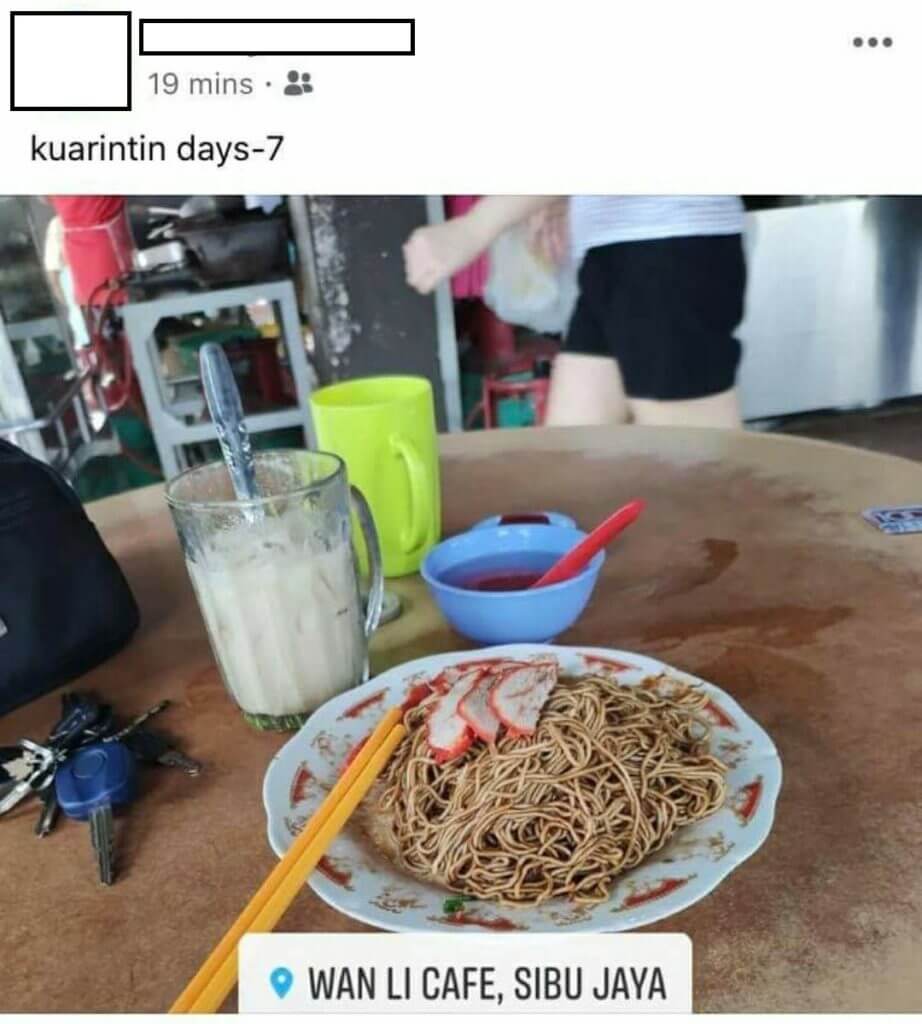 Lelaki Ingkar Kuarantin Di Sibu Bangga Tayang Keluar Makan Di Luar Pada Hari Ke 7