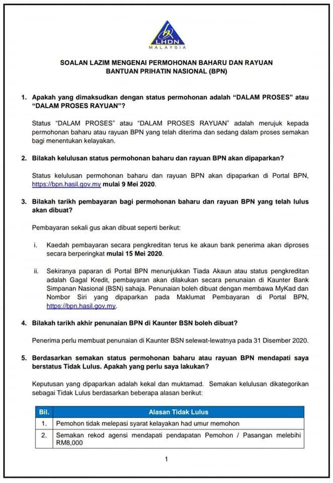 Status Lulus Permohonan Baru Dan Rayuan BPN Boleh Disemak Mulai Hari Ini