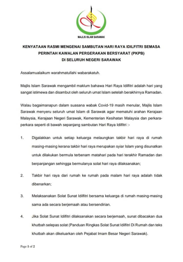 Dilarang Ziarah Kubur, Ini Perkara Yang Dituntut Untuk Raya Di Sarawak Tahun Ini