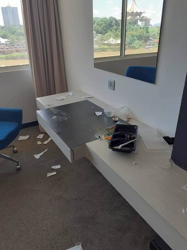 "Pengotor Mengalahkan Kera", Gambar Hotel Kuarantin Di Sarawak Rosak Teruk Tular