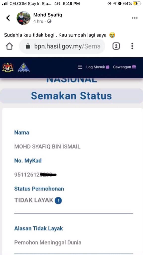Tercicir Dari Senarai BPN, Hanya Dapat Bantuan RM500 Jadi 