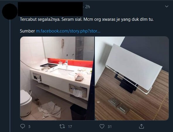 "Pengotor Mengalahkan Kera", Gambar Hotel Kuarantin Di Sarawak Rosak Teruk Tular