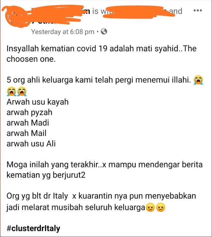 Ketua Pengarah Kesihatan : Pemantauan Kluster Itali Di Kuching Telah Berakhir
