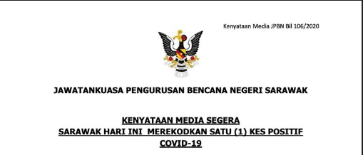Setelah 8 Hari Tanpa Kes Baru, Sarawak Hari Ini Catat Kembali 1 Kes Positif