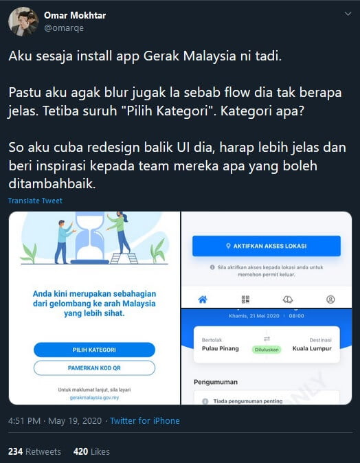 Lebih Ringkas Dan Cun, Lelaki Ini Reka Semula 'User Interface' Aplikasi Gerak Malaysia