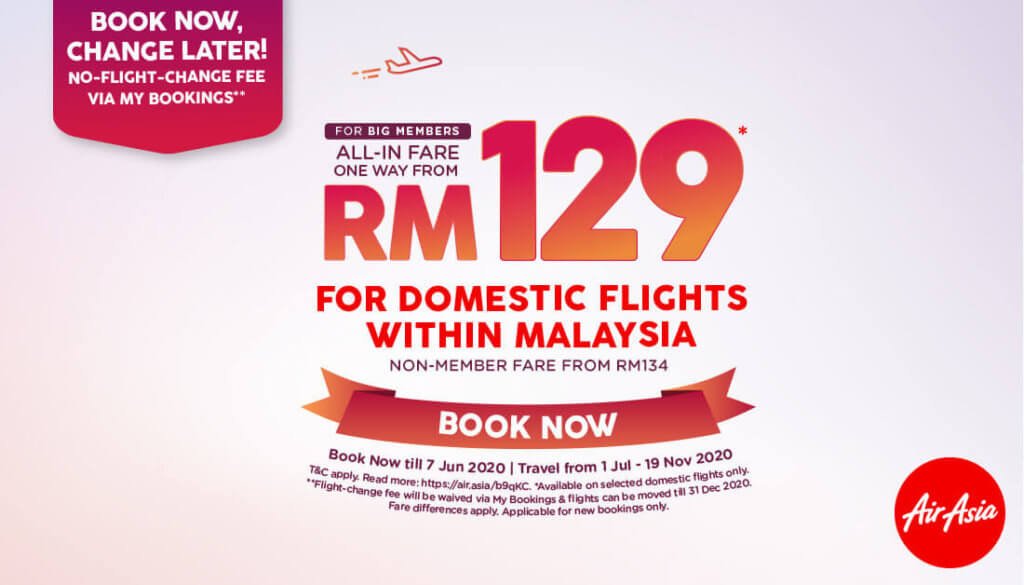 AirAsia Tawar Tiket Serendah RM129 Untuk Penerbangan Domestik Bagi Tujuan Penting