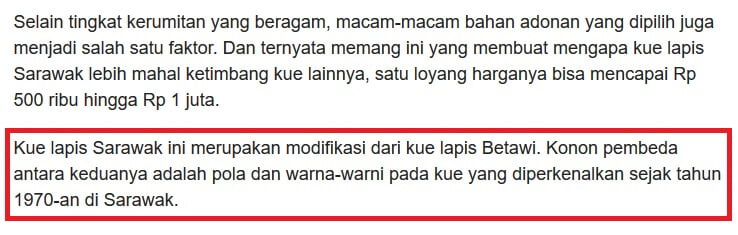 Sebuah Portal Di Indonesia Claim Kek Lapis Sarawak Sebenarnya Asal Dari Kek Betawi