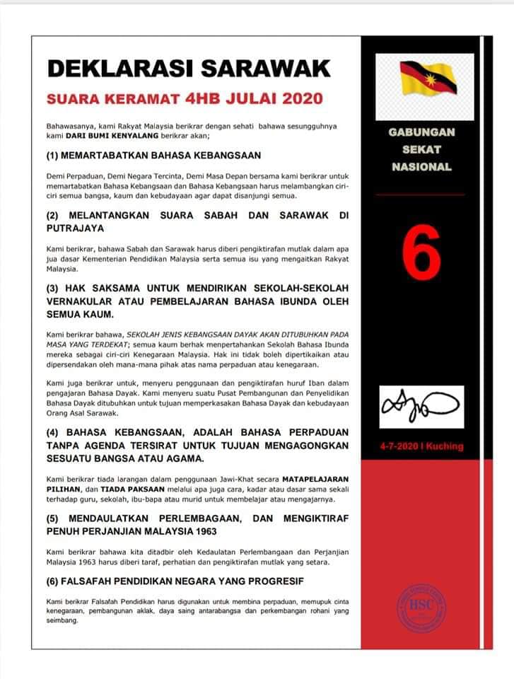 Deklarasi Sarawak Berikrar Untuk Tubuhkan Sekolah Jenis Kebangsaan Dayak