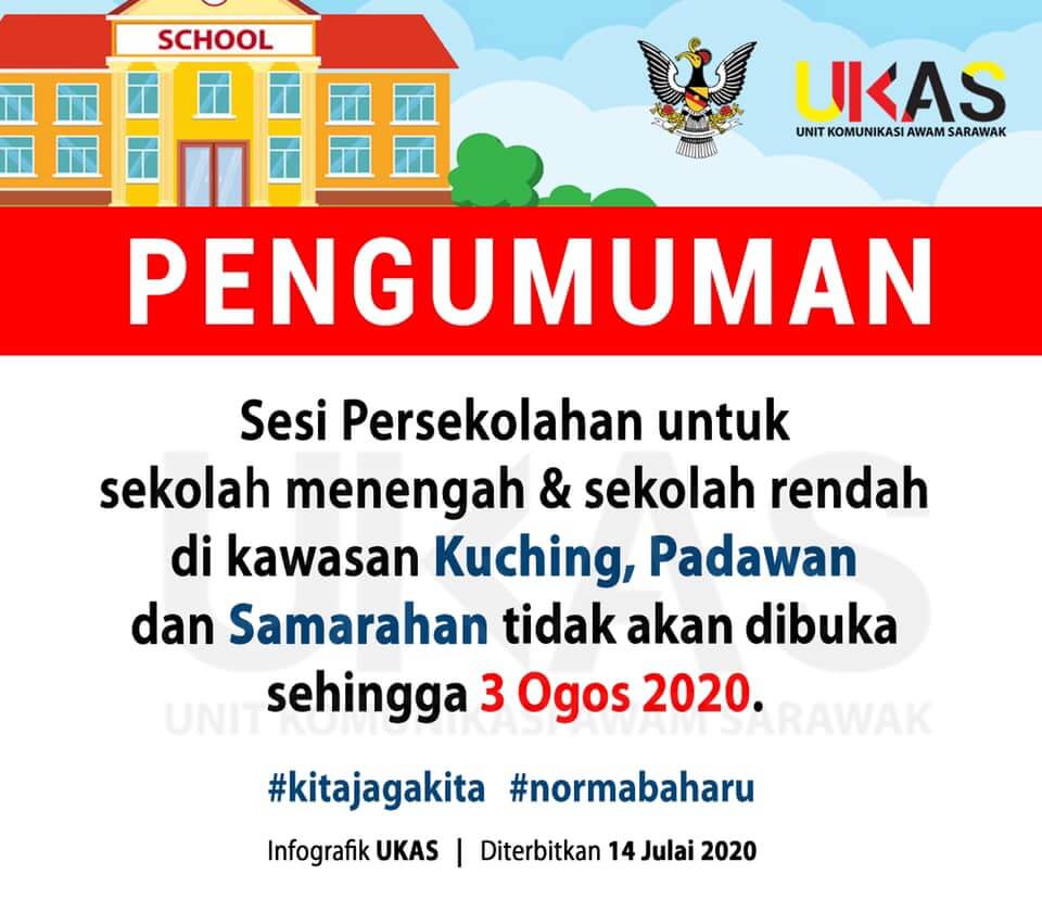 Ditangguh Sehingga 3 Ogos, Semua Sekolah Di Kuching, Padawan Dan Samarahan Masih Ditutup