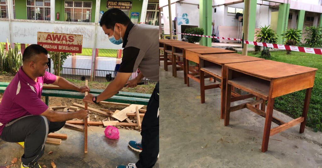 Gigih Hasilkan 80 Meja, Guru Di Sabah Ini Sanggup Bertukang Sendiri Demi Penjarakan Sosial Pelajar