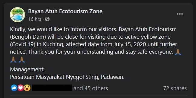 Empangan Bengoh Ditutup Sementara Waktu Kerana Kuching Kembali Jadi Zon Kuning