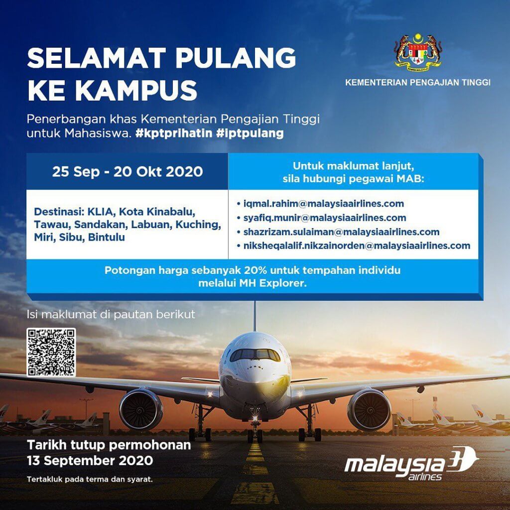 Khas Untuk Pelajar Pulang Ke Kampus, Malaysia Airlines Tawar Harga Tambang Khas