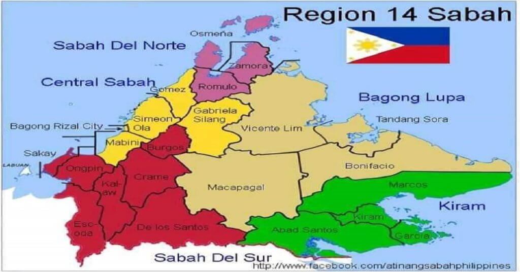 Tular Peta Sabah Sebagai Region 14 Filipina, Siap Ada Nama Daerah Baharu