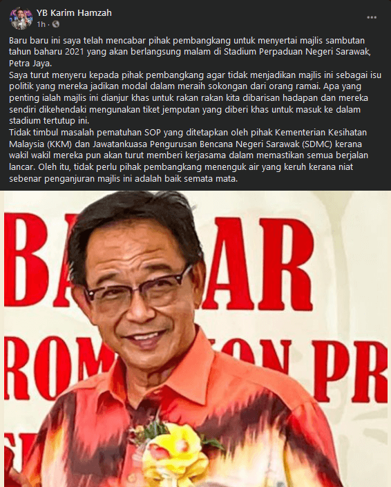 Menteri Ujar Sambutan Tahun Baru 2021 Sarawak Berniat Baik, Tetap Jemput Frontliners Hadiri Majlis