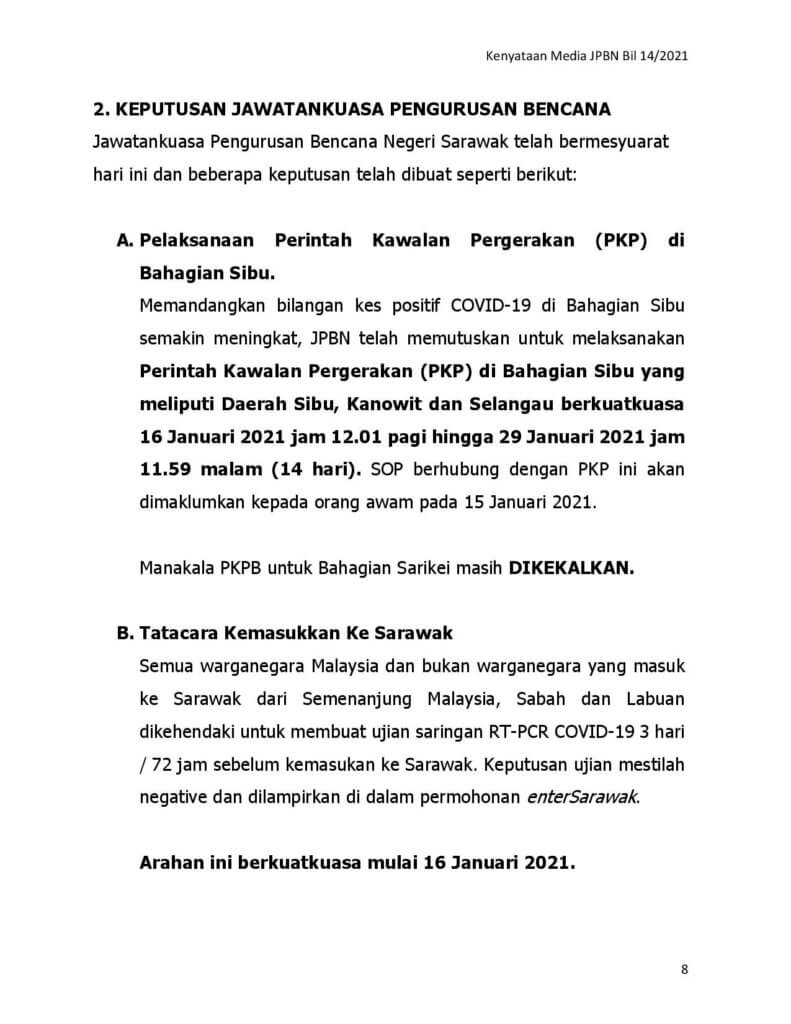 Tatacara Terbaru Kemasukan Ke Sarawak : Ambil Swab 3 Hari Sebelum Dan Mesti Disahkan Negatif