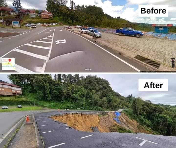 Tanah Runtuh Sepanjang 150 meter Berlaku Di Tempat Letak Kereta Taman Kinabalu, Ranau