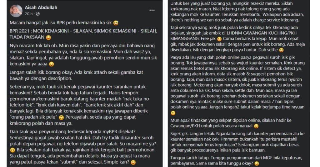 Tak Kisah Buat Manual Atau Online, Wanita Ini Beri Penjelasan Tentang Kemas Kini BPR 2021
