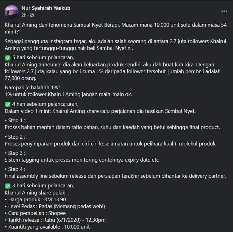 Sambal Nyet Berapi Laris Tak Sampai Sejam, Wanita Ini Kupas Rahsia Kejayaan Personal Branding Khairul Aming