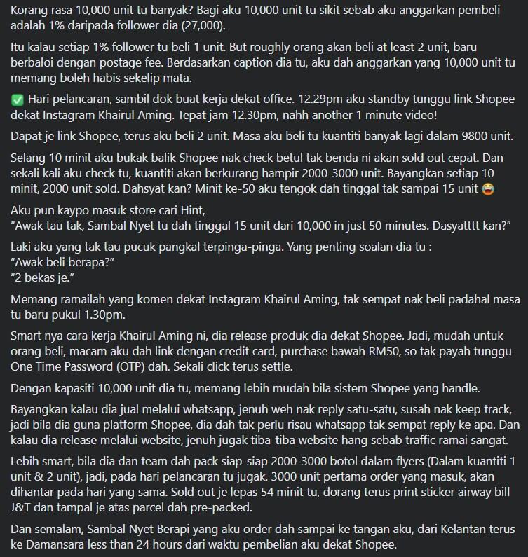 Sambal Nyet Berapi Laris Tak Sampai Sejam, Wanita Ini Kupas Rahsia Kejayaan Personal Branding Khairul Aming