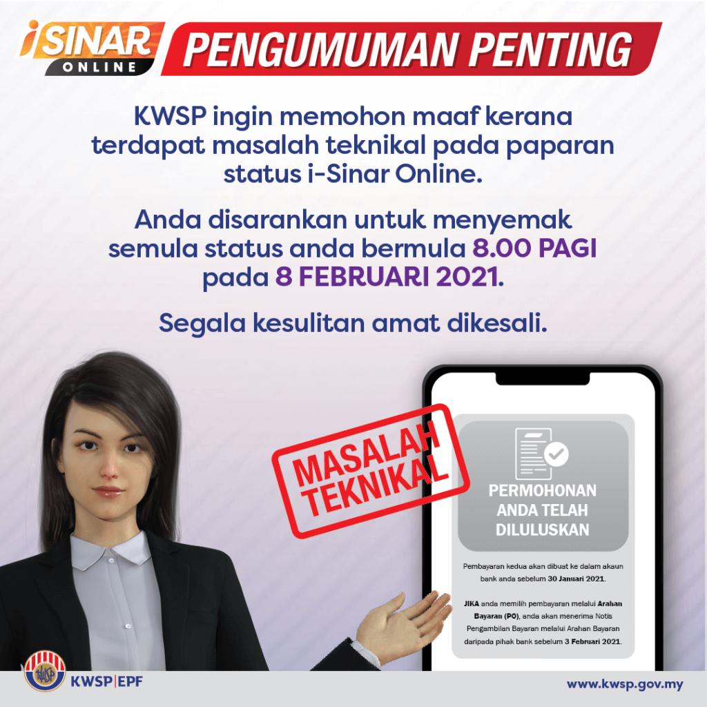 Semak Semula Status i-Sinar Anda, KWSP Umum Hadapi Isu Teknikal