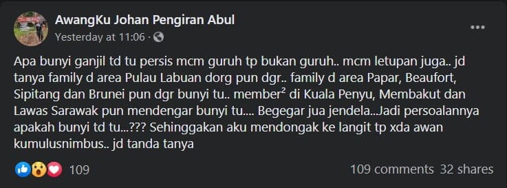 Bunyi Letupan Misteri Di Utara Sarawak, Brunei, Dan Sabah Dipercayai Berasal Dari Meteor