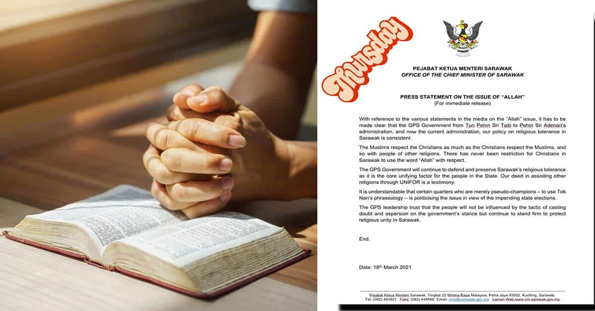 Kerajaan Sarawak : Tiada Halangan Untuk Penganut Kristian Menggunakan Kalimah 'Allah'