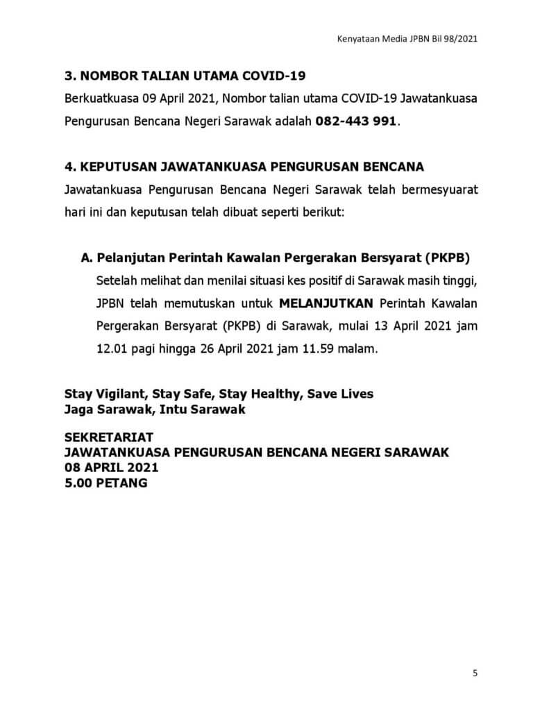 TERKINI : PKPB Di Sarawak Dilanjutkan Sehingga 26 April Ini