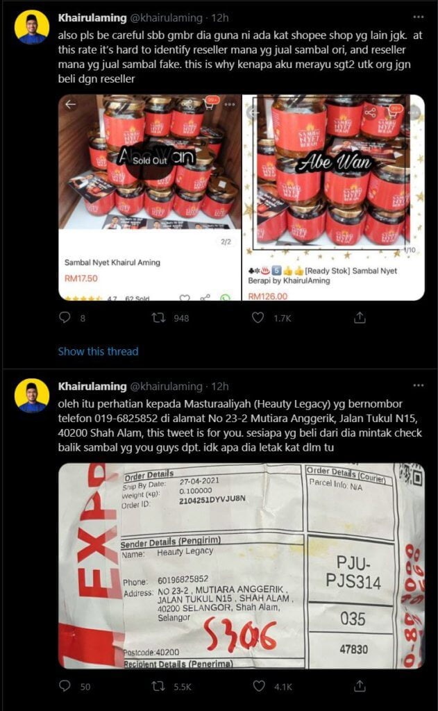 Khairulming Kongsi Dugaan Sambal Nyet Diciplak Oleh Individu Tidak Bertanggungjawab