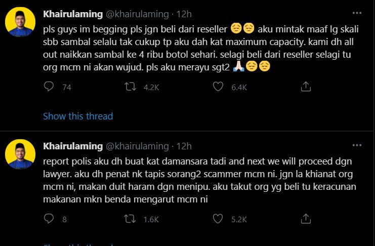 Khairulming Kongsi Dugaan Sambal Nyet Diciplak Oleh Individu Tidak Bertanggungjawab