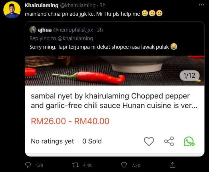 Khairulming Kongsi Dugaan Sambal Nyet Diciplak Oleh Individu Tidak Bertanggungjawab