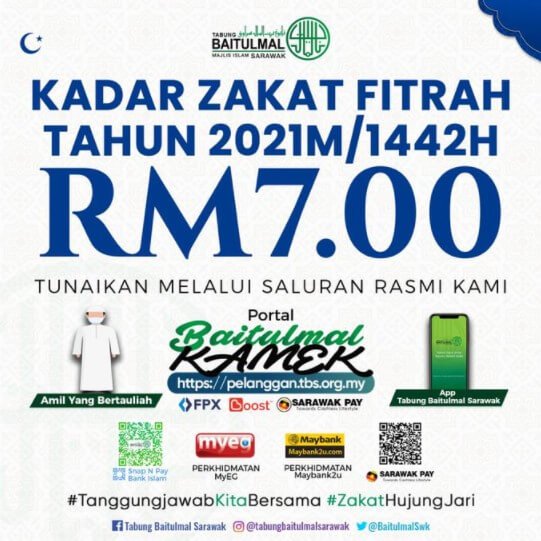 Ditetapkan Pada Kadar RM 7, Ini Panduan Bayar Zakat Fitrah Sarawak Secara Online
