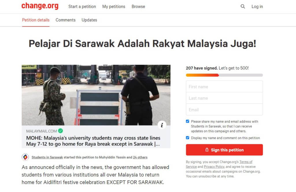 Anggap Keputusan Tak Adil, Pelajar IPT Lancar Petisyen Mansuhkan Pengecualian Pulang Untuk Sarawak