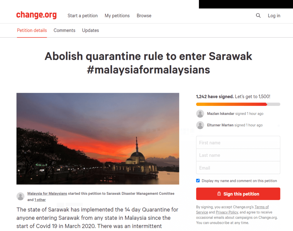 Berat Sebelah Dan Membebankan, Netizen Lancar Petisyen Mansuhkan Kuarantin 14 Hari Ke Sarawak